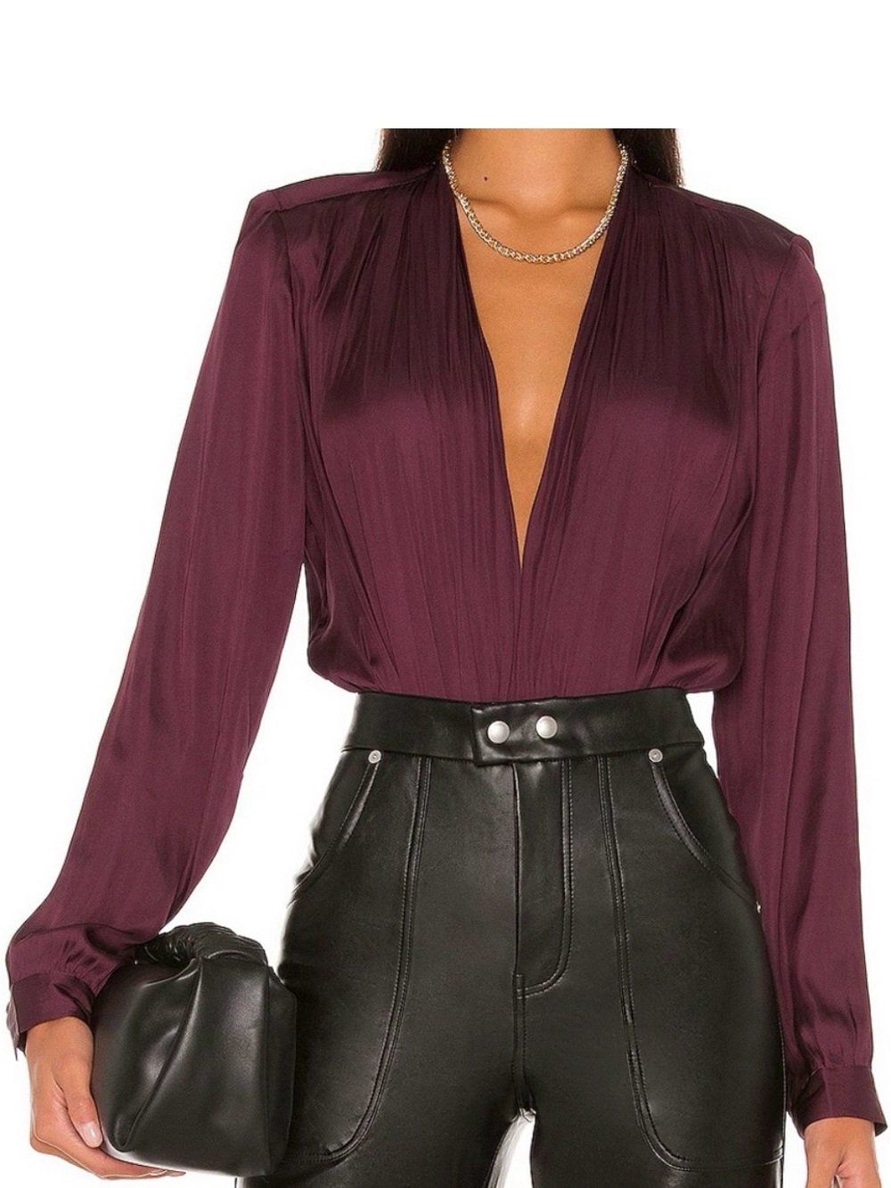 PAIGE Plum V-Neck Long-Sleeve Blouse